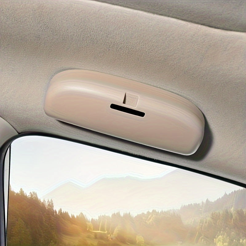 Car interior glasses case without original handle, modified for easy installation without damage.