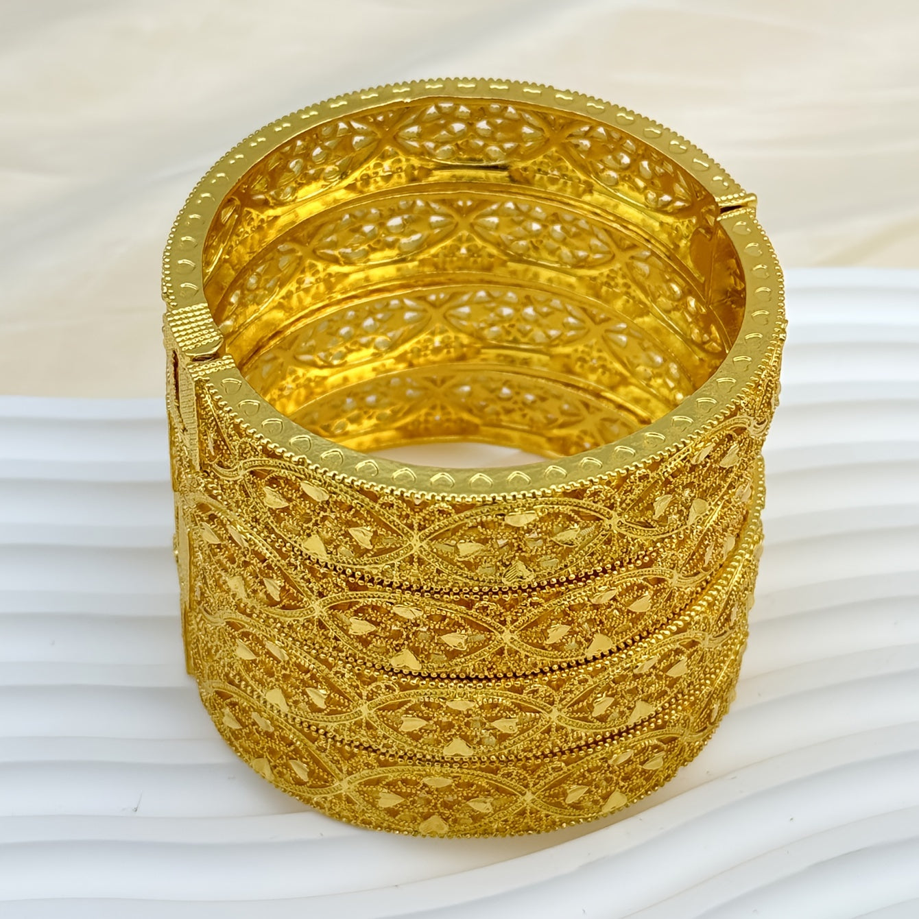 Set of 4 Luxurious Bracelets with 24K Gold Plating - Featuring Bohemian & Ethnic Heart Patterns, Perfect for Everyday or Special Occasions, Inspired by Middle Eastern Arabic Style, Makes a Romantic and Charming Gift