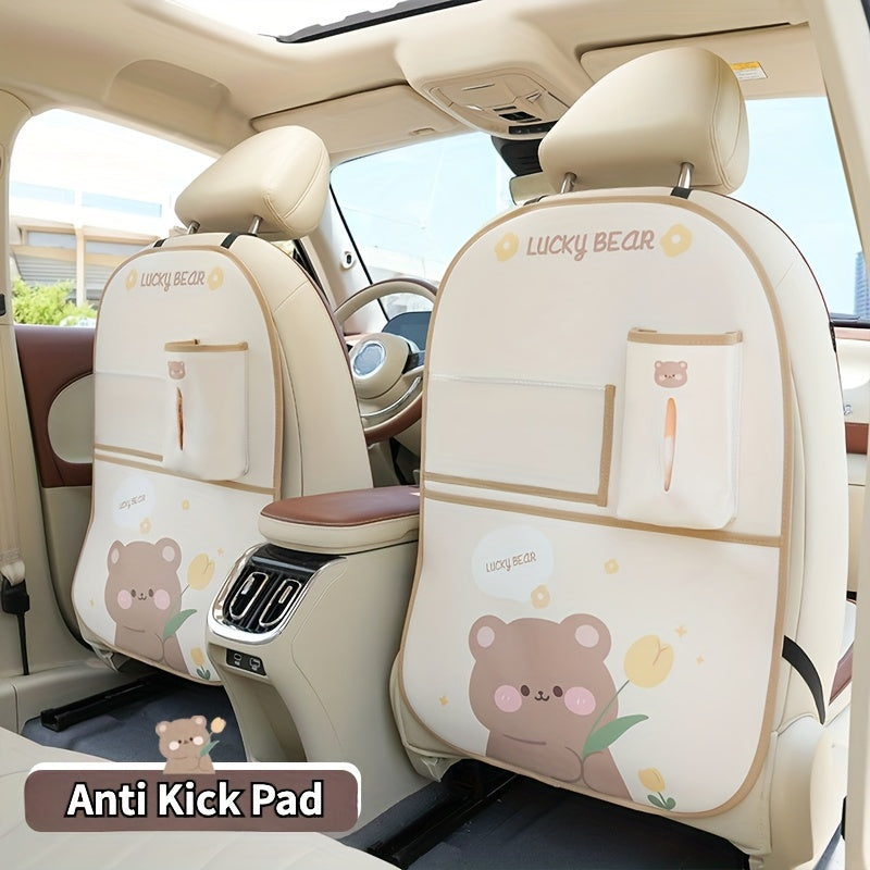 Adorable Bear & Bunny Car Organizer - Versatile Seat Back Storage with Trash Bin, Tissue Holder, Cup & Phone Slots, Long-lasting Faux Leather, Simple to Clean - Ideal Gift for the Holidays