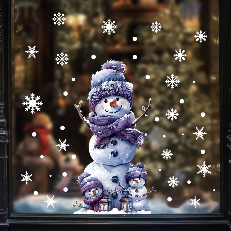 One adorable Snowman Christmas Window Cling - Double-Sided, Reusable PVC Static Decal for Festive Home and Office Decoration