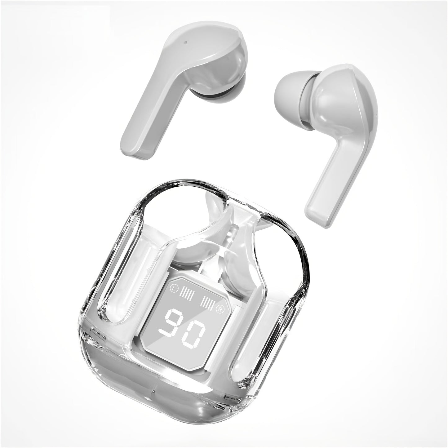 2024 Wireless In-Ear Headphones with Multi-Color Semi-Transparent Appearance and LED Digital Display.