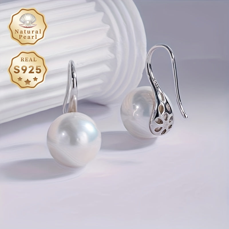 Elegant Vintage MUFAN Freshwater Pearl Drop Earrings - 11-12mm Natural Pearl, June Birthstone, 925 Sterling Silver Hooks, Perfect for Daily Wear or Gifting, Unplated Design with Mint Honey Gift Box