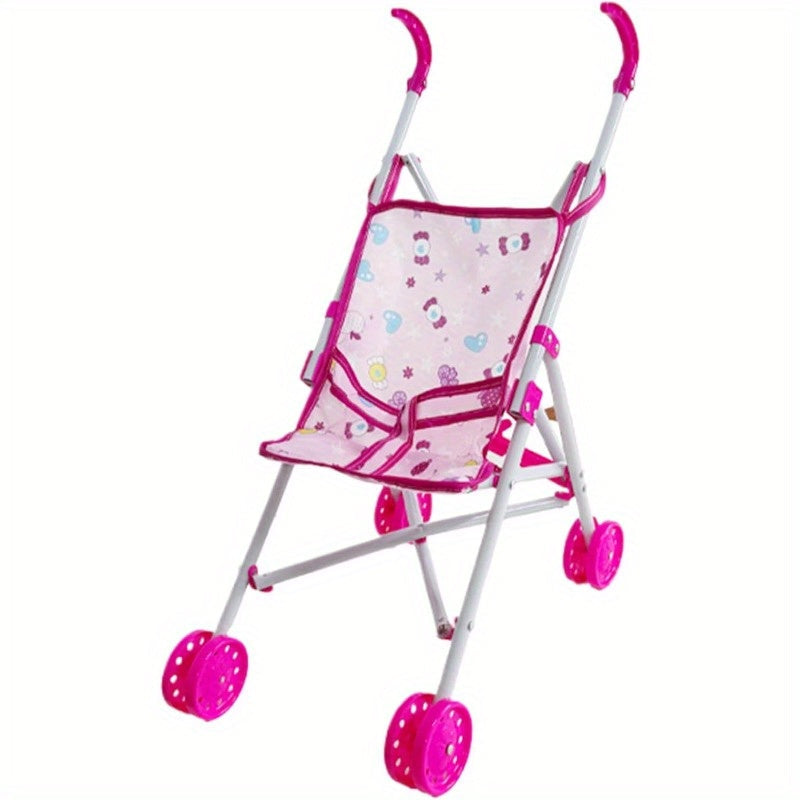 Durable Doll Stroller Designed for Kids, Featuring Cartoon Pattern, Made of Plastic with T-Belt, Push Handle & Removable Seat, Perfect for Imaginary Play, Style2 Doll Carriage, No Batteries Required, Suitable for Ages 3-6, Ideal Party Favor or Gift Toy.