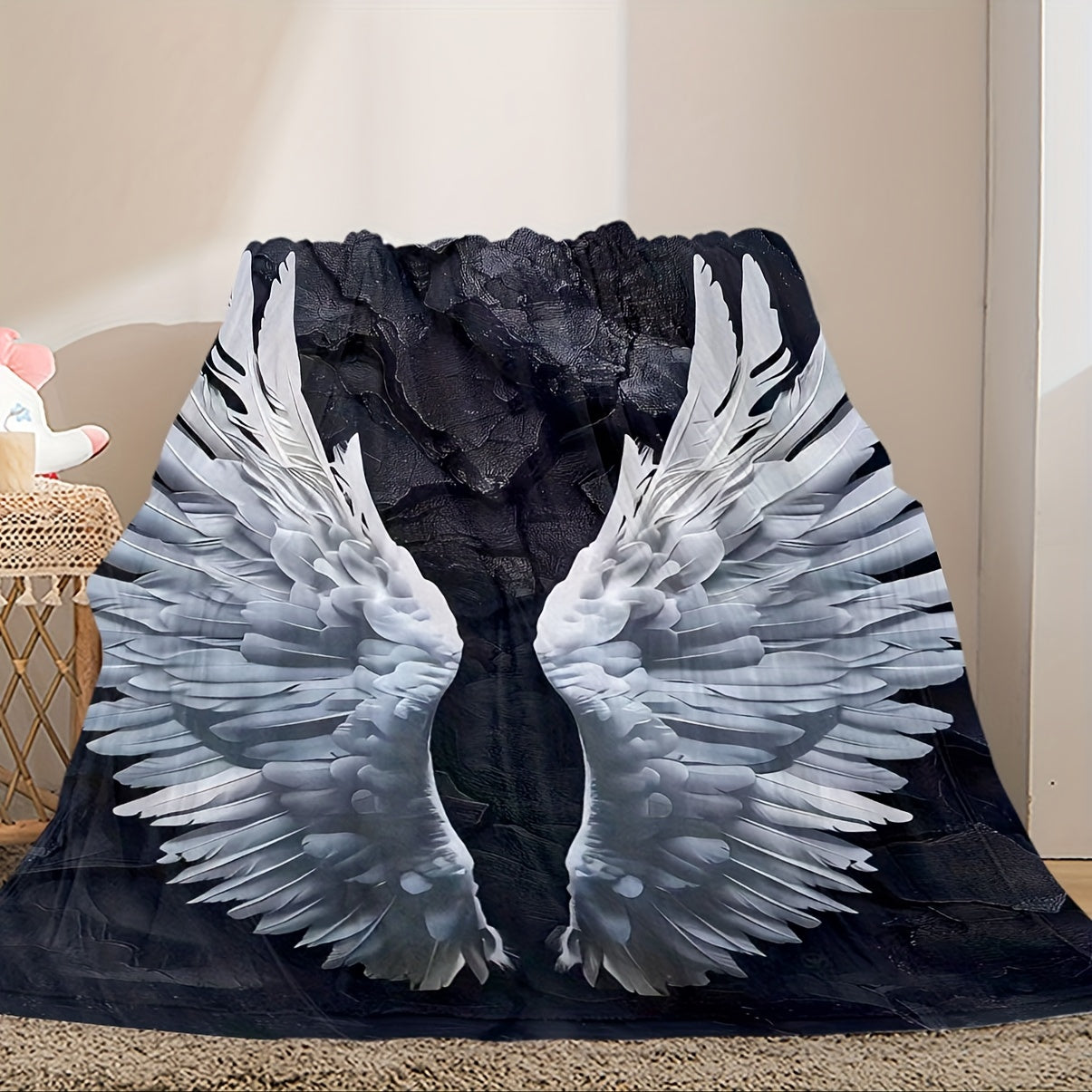 Soft Throw Blanket with Angel Wings Design - Perfect for Home, Sofa, Dorm, and Office Decor - Made from Cozy Knit Fabric for Year-Round Comfort