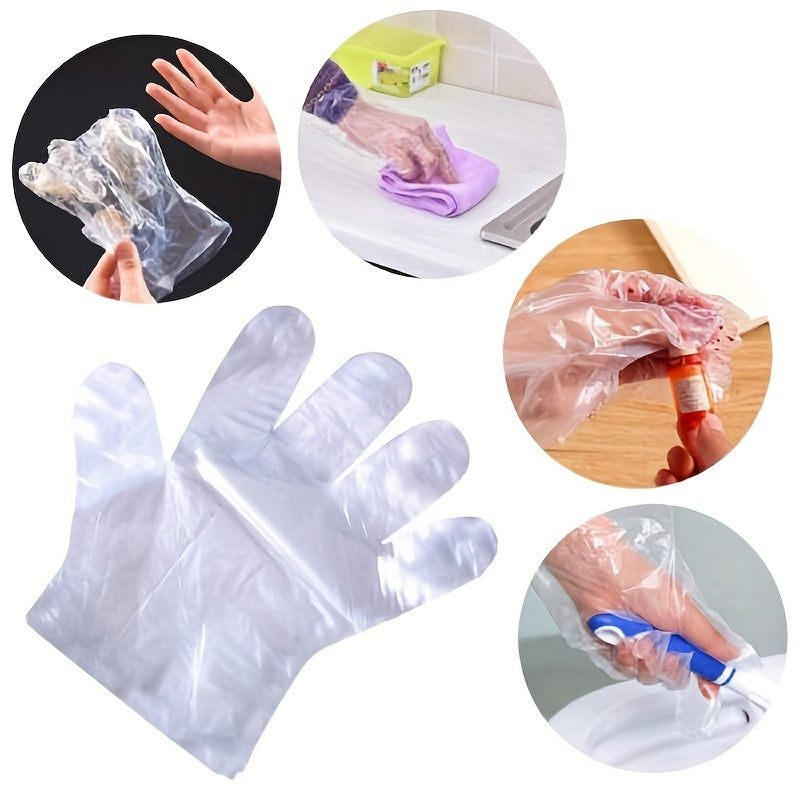 Disposable plastic BBQ gloves in a set of 90-100 pieces, transparent and designed to protect your hands while handling food for healthier cooking.