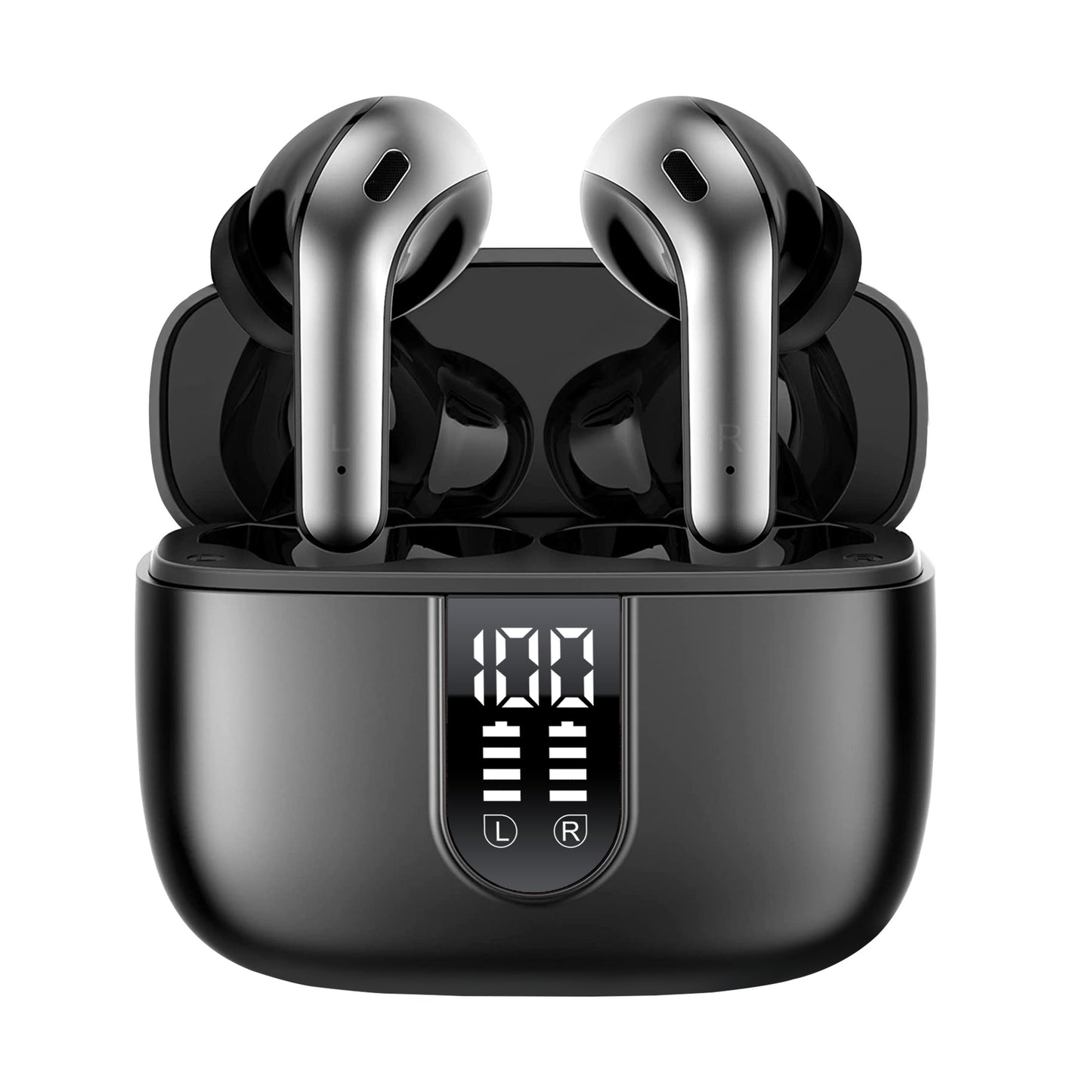 True wireless earbuds with case for iPhone and Android.