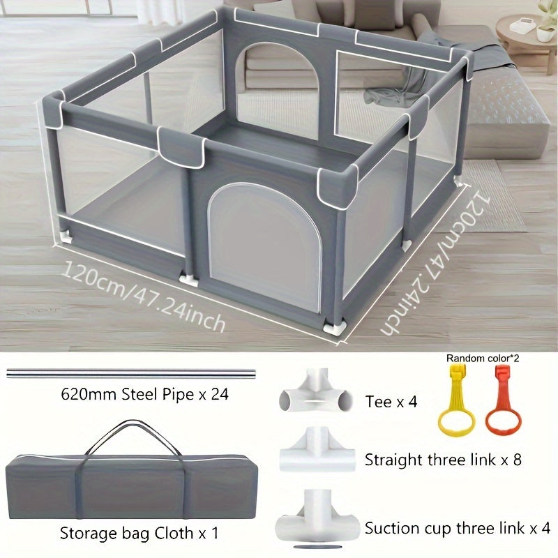 A spacious playpen for babies - a safe indoor playground with a convenient door and pull tab storage bag. Perfect for keeping little ones safe and entertained. Makes a great gift for Christmas, Halloween, or Thanksgiving Day.