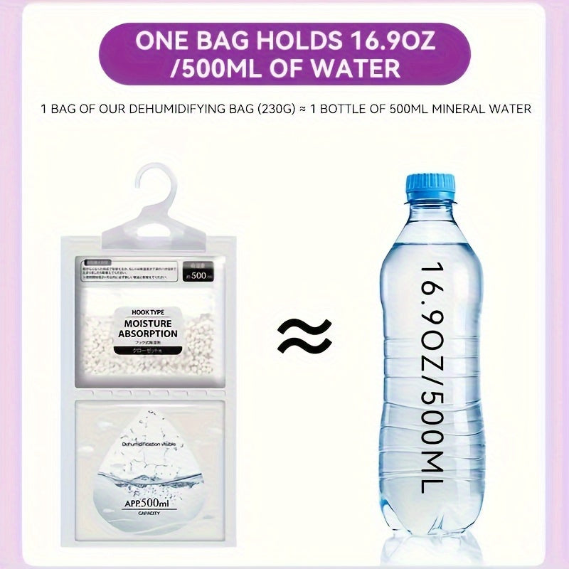 Ten large dehumidifier bags for effective moisture absorption in closets and homes, breathable and mildew-resistant, no electricity needed, eliminates excess moisture, compatible with air purifiers.