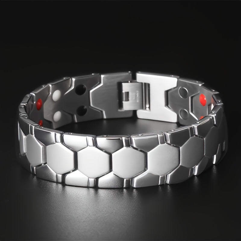 Stylish Black Titanium Steel Magnetic Bracelet perfect for Father's Day gift, with waterproof and textured design, ideal for men's fashion accessories.