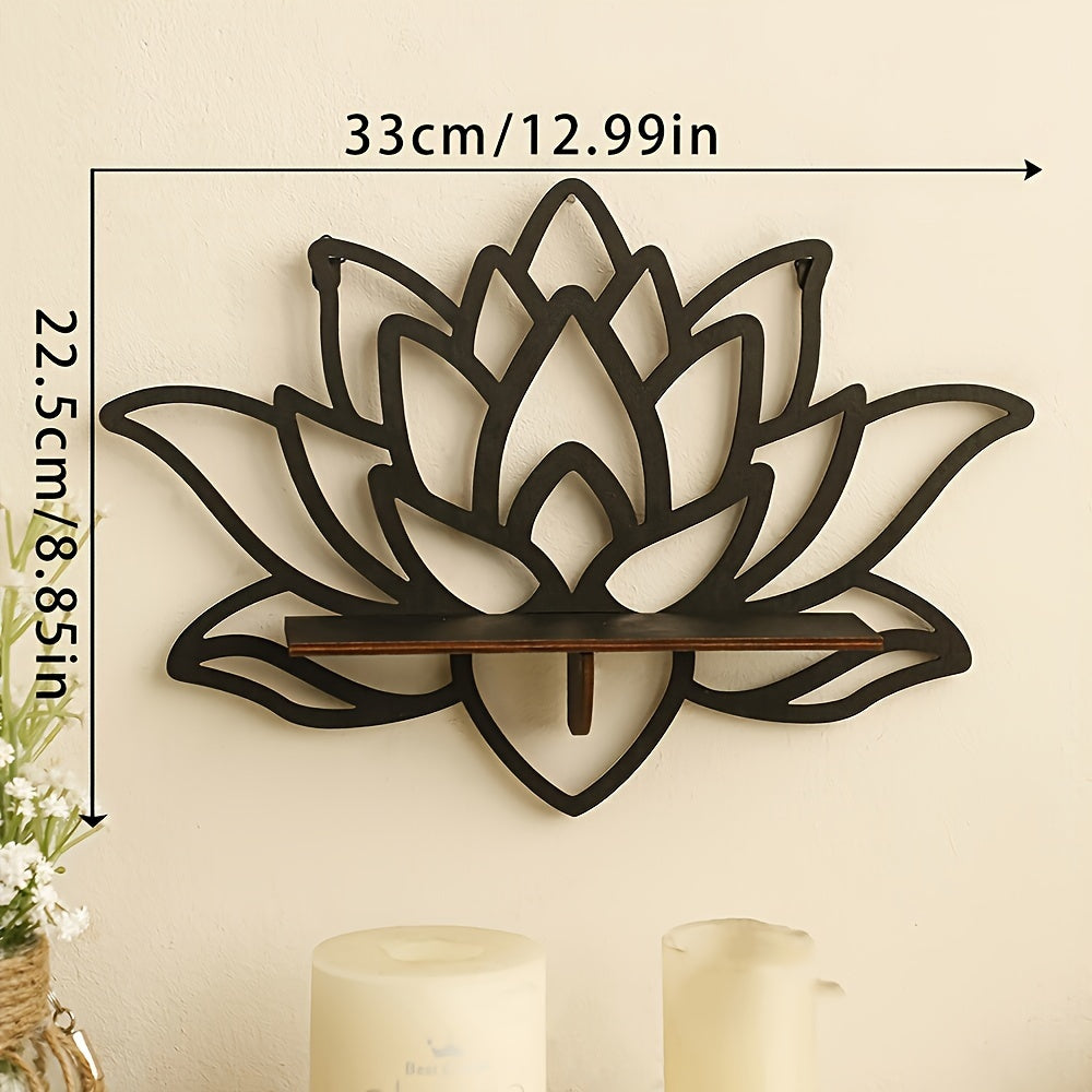 Minimalist Room Decor: Bohemian-inspired Wooden Lotus Wall Shelf