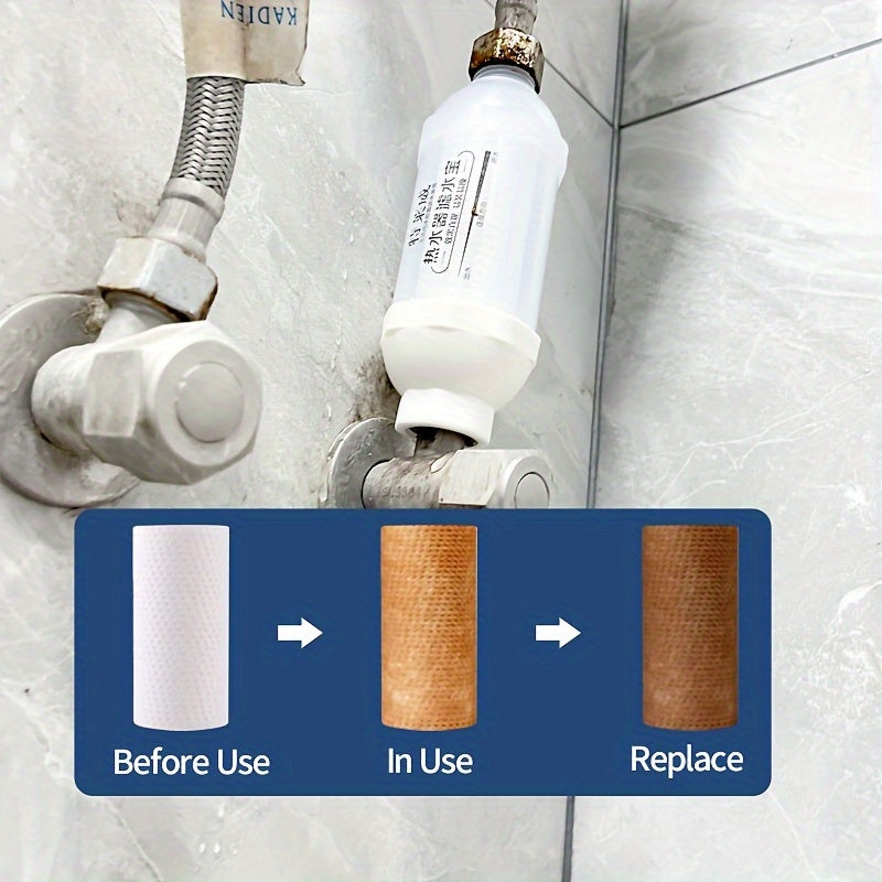 Water filter cartridge made for gas/electric water heaters, toilets, washing machines, home kitchens. Made of PET material and does not require power. Suitable for cold water filtration.