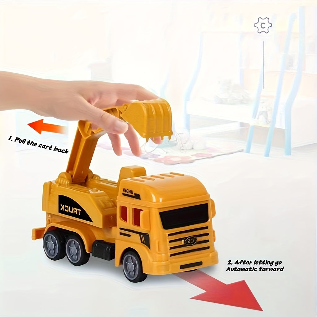 8-piece set includes excavator toy, construction vehicles, and inertia-powered excavator combination - great for learning about transportation tools and as a gift option.