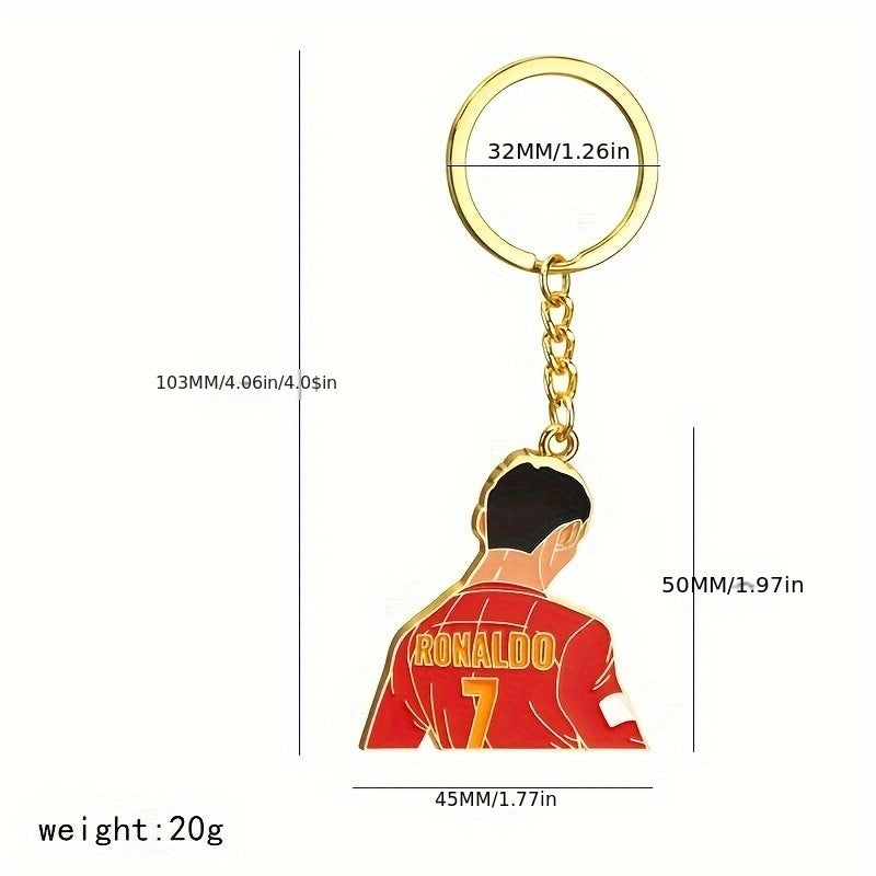 Keychain featuring the silhouette of Cristiano Ronaldo - Made with Zinc Alloy, has a sporty design and is an ideal gift for soccer enthusiasts.