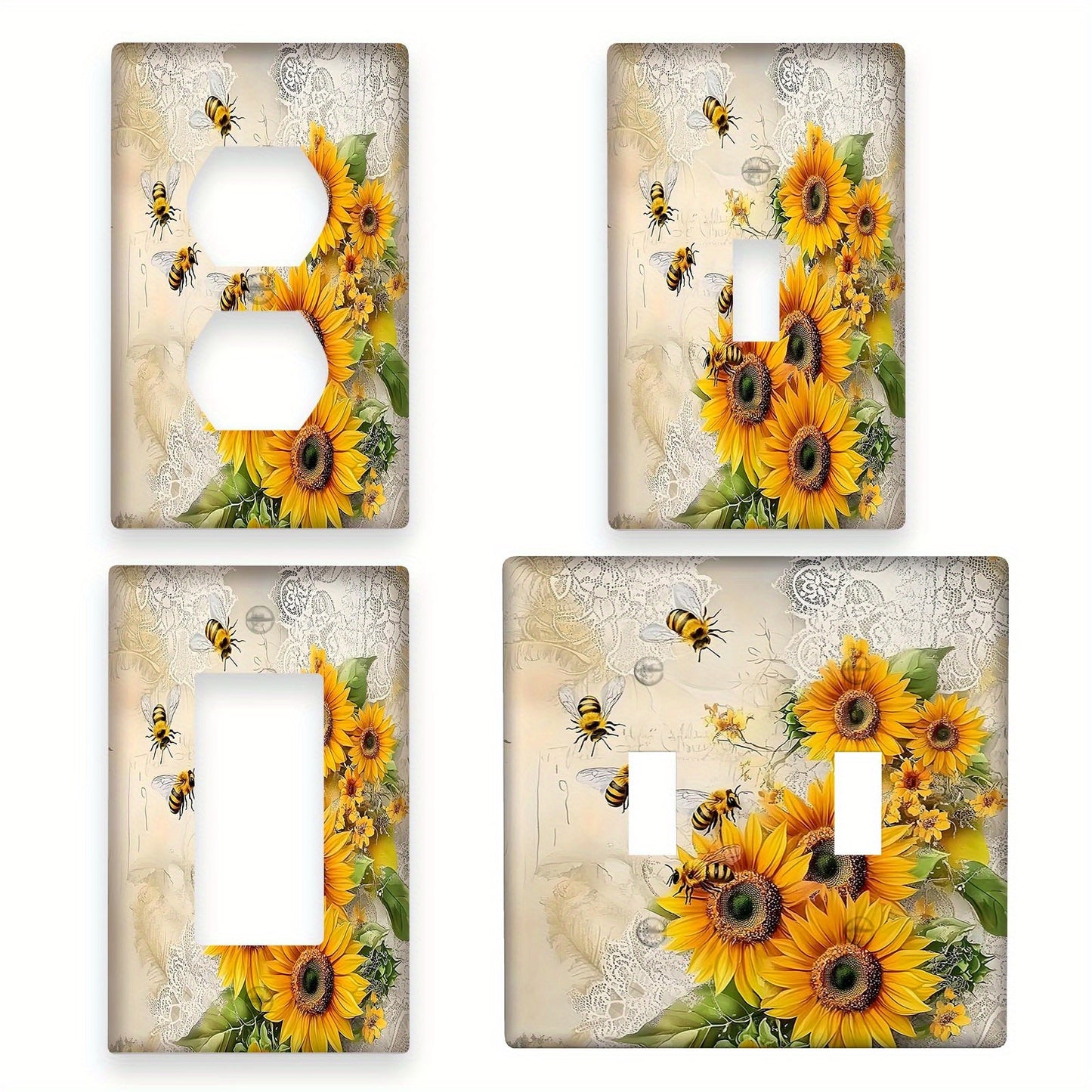 Decorative sunflower and bees light for switch cover, easy to install in kitchen, bathroom, or bedroom. Available for 1 or 2 gang switches.