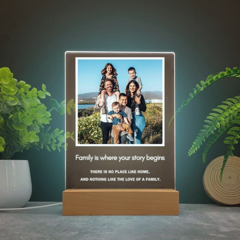 Illuminate memories with our Custom Acrylic Photo Collage Night Light! This personalized family picture frame LED display is the perfect gift for the Best Mom Ever. It doubles as a decorative illuminated keepsake featuring customizable text. Ideal for