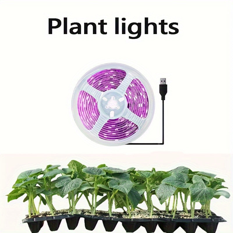 USB-powered LED plant growth light strip ideal for succulents, flowers, and seedlings. Suitable for greenhouses, hydroponics, and indoor gardening. Not waterproof.