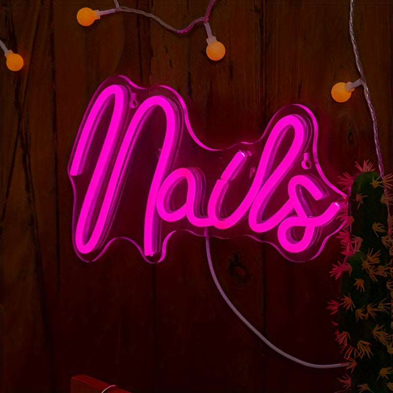 Neon light sign for home, nails studio, or salon featuring creative letter design.