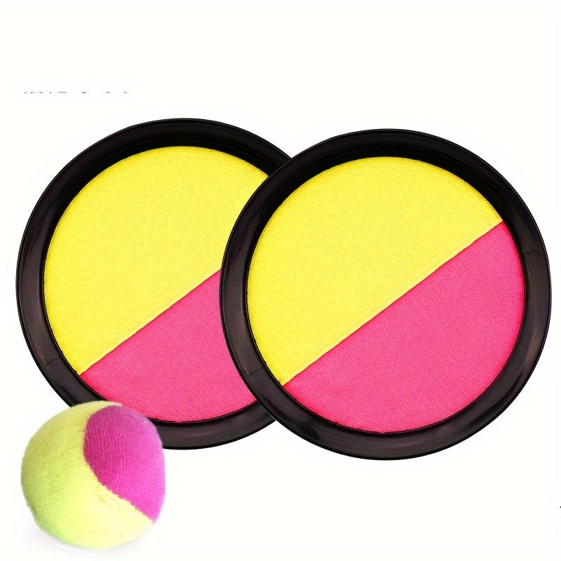 Kids Sticky Ball set with 19cm mixed color plastic fly disc and suction cup for interactive throw and catch game. Great for school and family fun activities.