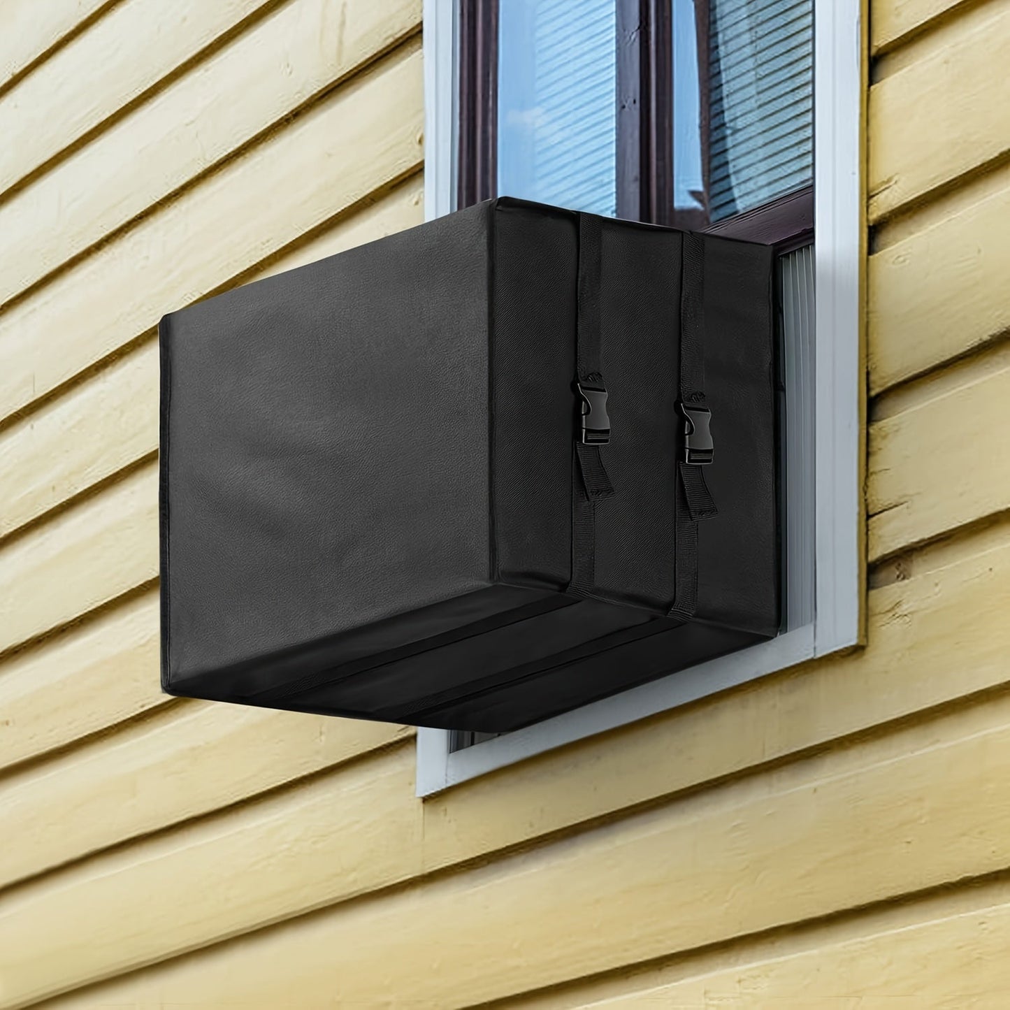 Outdoor Window Air Conditioner Cover in Black, Made of Durable PC Material, Waterproof and Dust-Proof, No Power Required - 17Wx12Dx13H