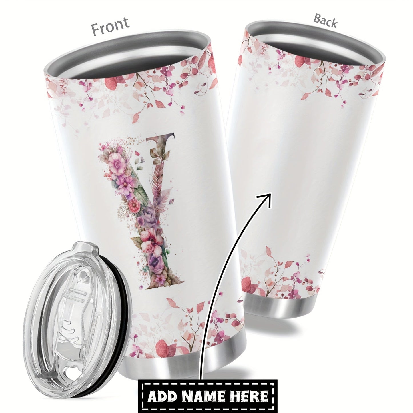 Customize your daily essentials with our Hsdiokl 20oz Insulated Stainless Steel Tumbler featuring a personalized name and flower design. This oval metal mug comes with 2 BPA-free lids, perfect for hand washing and multipurpose use. Designed for adults