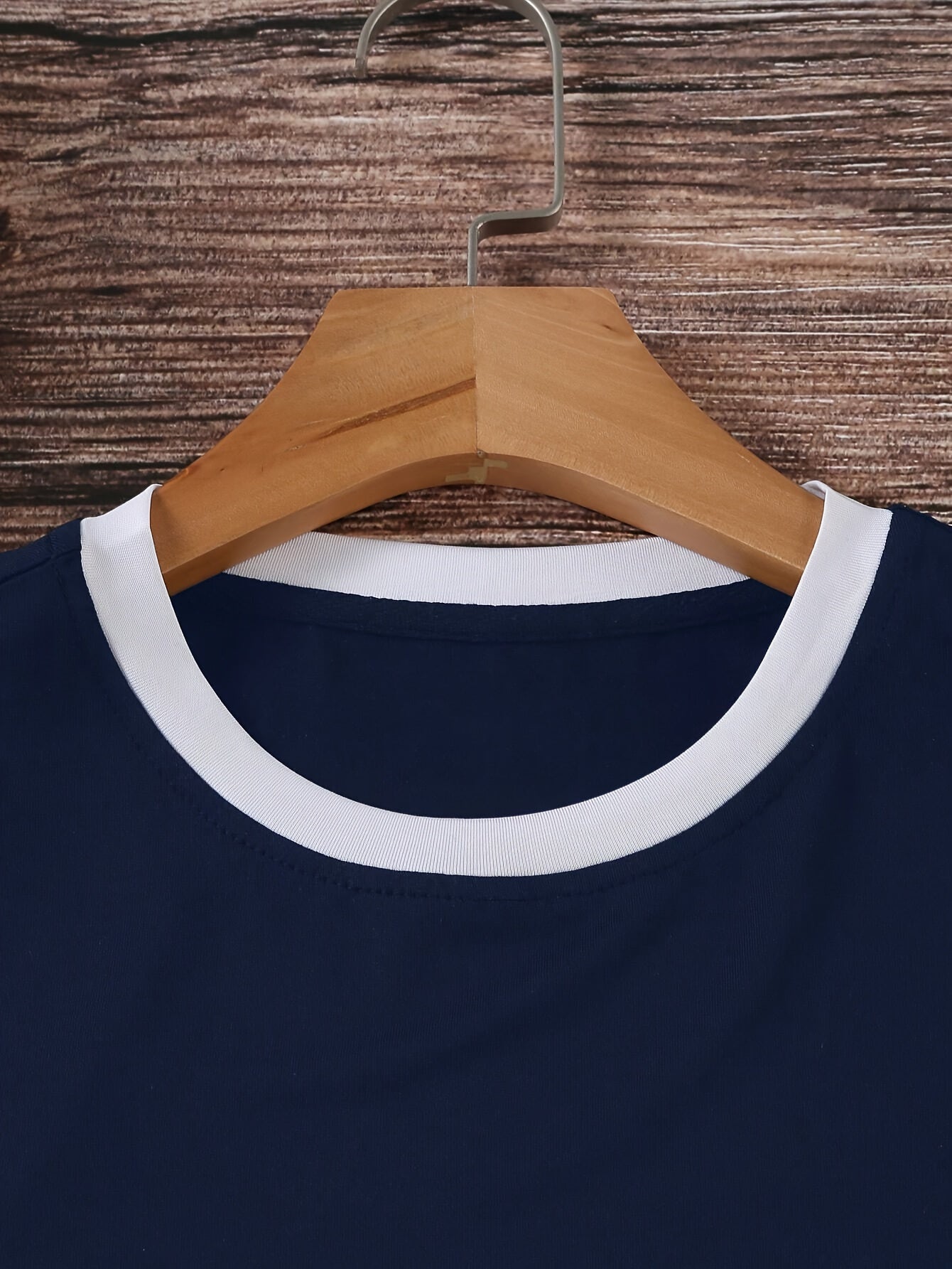 Summer women's sports t-shirt, solid color, medium stretch polyester knit fabric, casual round neck with color block detail.