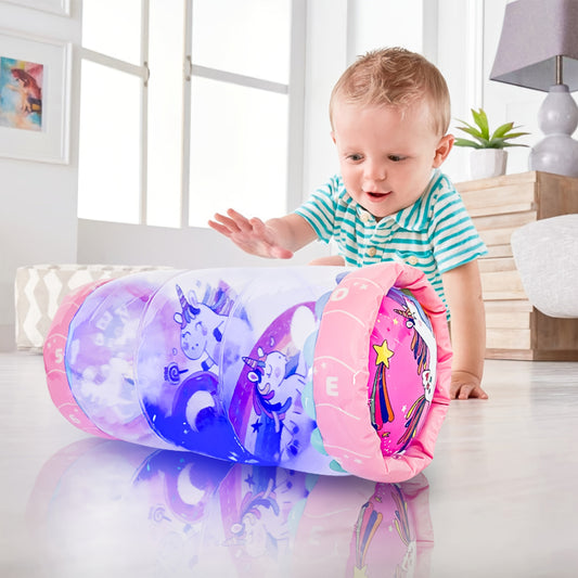 Encourage fine motor skill development in infants with this Glow-in-the-Dark Baby Crawling Toy. The PVC roller features a rattle and ball for early development activities.