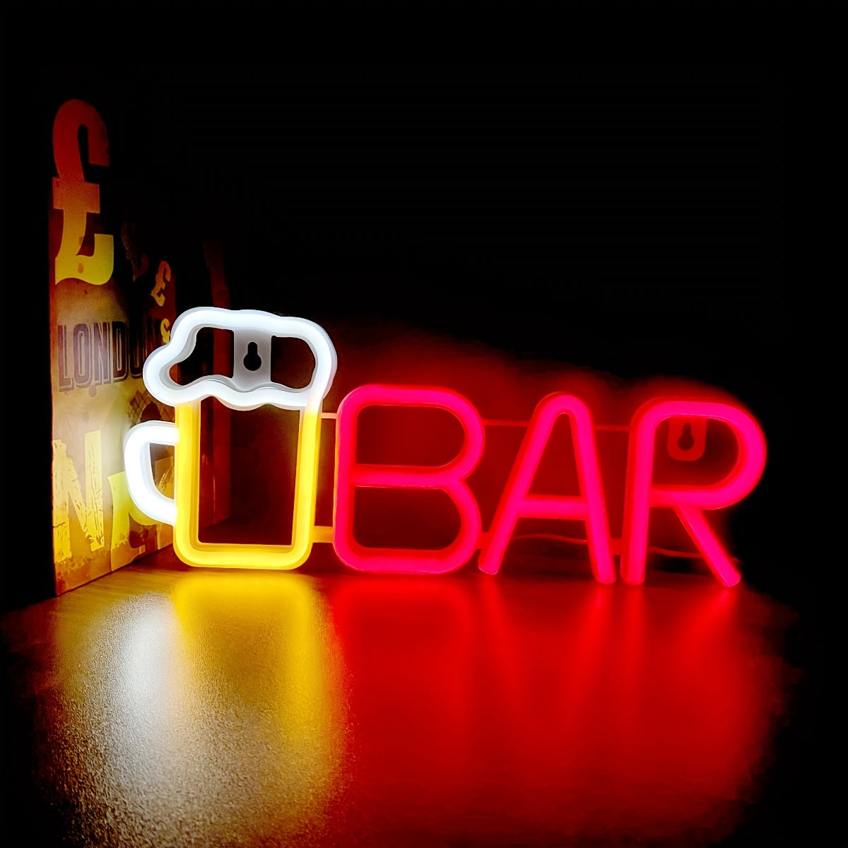 Pink LED Beer Mug BAR Neon Sign, 35.31x14.48cm Wall Hanging Light with Switch Control - Ideal for Girls Room, Dorm, Wedding, Anniversary, Valentine's, Birthday Party Decor. Battery/USB Powered (Batteries not included).