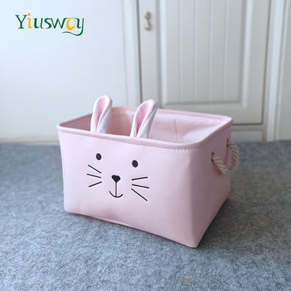 Pink Rabbit & Pony Storage Basket - Thick Fabric, Rectangular Organizer for Toys, Clothes, Books | Home Decor with Handles