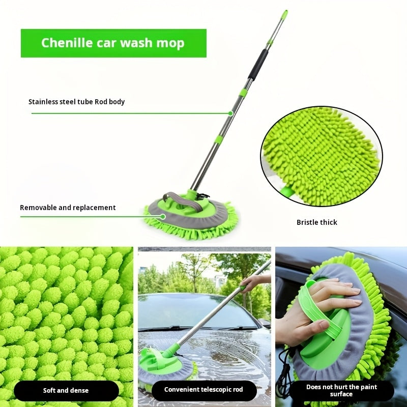 Complete Car Cleaning Kit with 13 Pieces - Includes Extendable Mop, Scrubbing Brushes, and Tire Cleaning Brush Set. Suitable for Use in Living Room, Bedroom, Kitchen, Bathroom, Car, Outdoor Areas, Glass, Walls, and Floors. Made of Durable Plastic, No