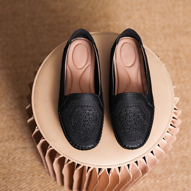 Women's flat shoes with solid color, soft sole, slip on style, and lightweight comfort.