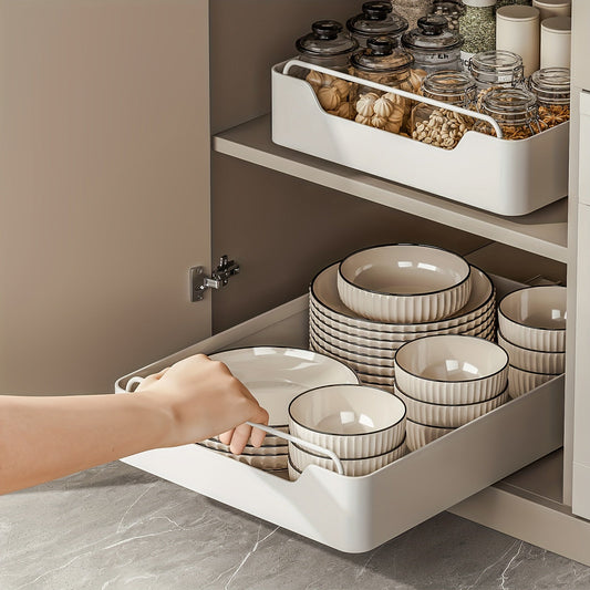 Organize your home with the 1pc Pull Out Organizer. This Large Capacity Single Layer Sundries Storage Holder is perfect for storing items in your kitchen and living room. The Metal Drawer Type Storage Rack is ideal for keeping your home organized and