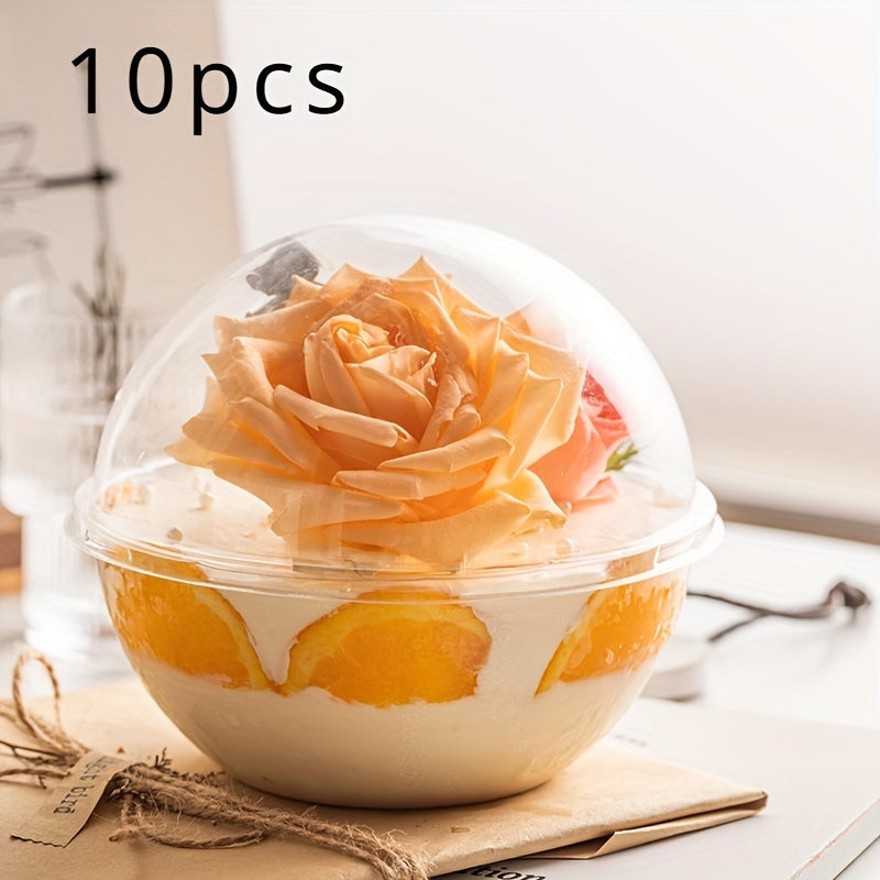 10 pieces of clear round ball shaped mousse cake containers, ideal for picnics, camping, birthdays, Christmas parties, and any other occasion - All containers are food safe.