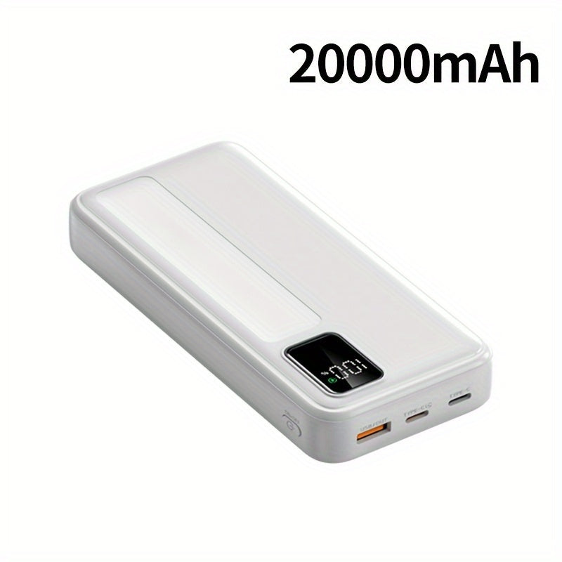 20000mAh Portable Power Bank with super fast charging and LED battery display, suitable for iPhone and Android devices. Ideal for outdoor emergencies.