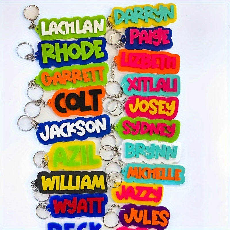 This Alphabet Themed Personalized Keyring is a custom acrylic name keychain that adds a unique charm to your backpack. Perfect for a school season gift, this single piece keychain is decorative and requires no power. Ideal for Christmas gifting.