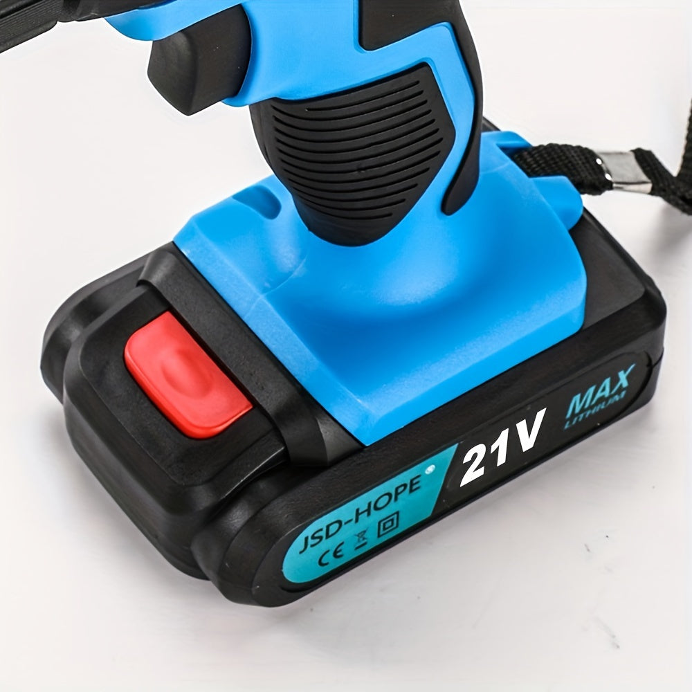 Cordless impact drill with brushless motor, rechargeable lithium battery, and multi-function capabilities. Charger included.