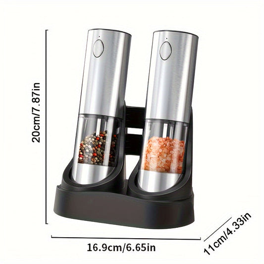 Set of 2 Electric Pepper Grinders with Gravity Induction, USB Charging, Stainless Steel Salt and Pepper Shaker, Olive-Shaped Key Fob, LED Work Light, Adjustable Grind Settings, Rechargeable Battery, Storage Base Included