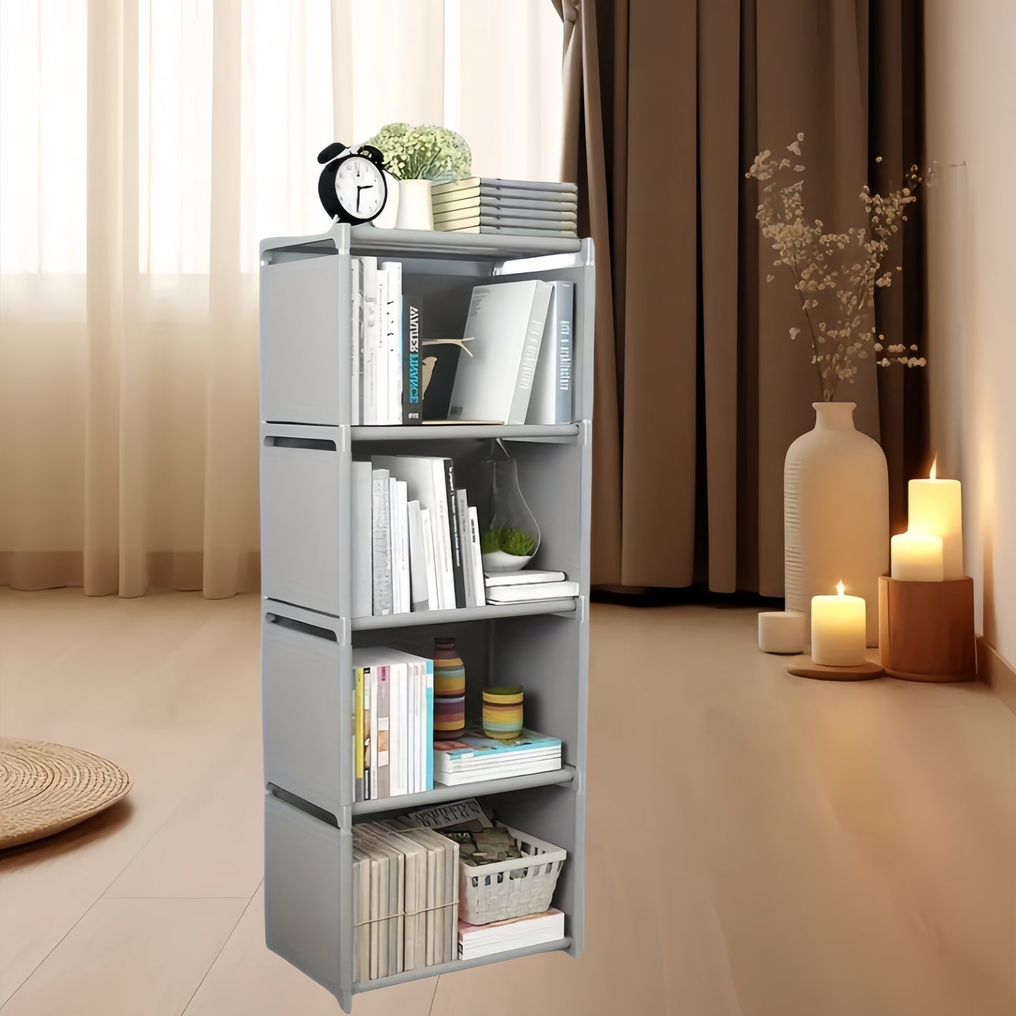 Compact metal bookshelf for home and office, easy assembly, vertical design with back panel, perfect for dorms and rental housing.