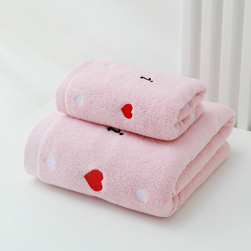 1 Set Valentine's Day Couples Towel, Heart Embroidery Design, Thick Pure Cotton Material, Includes 1 Towel + 1 Bath Towel