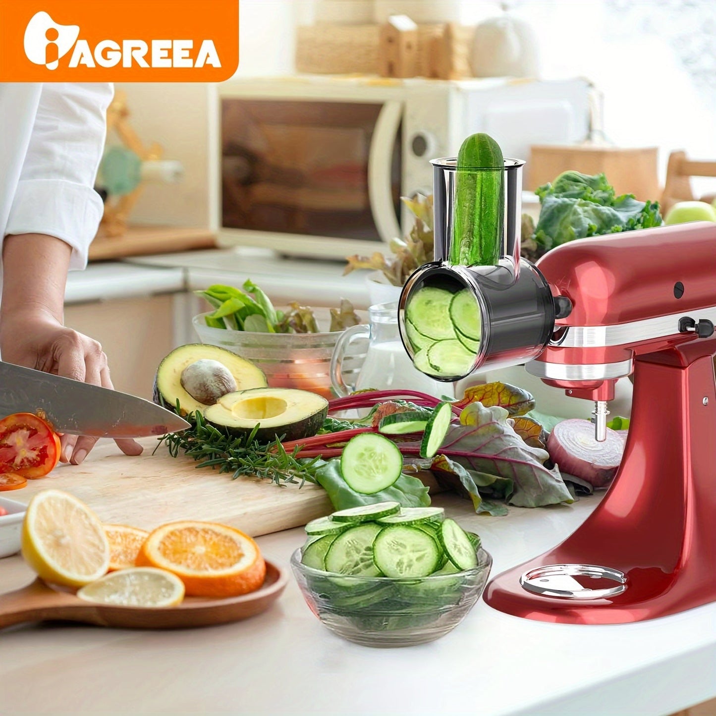 Compact vegetable cutter designed for use with the KitchenAid Fresh Prep Slicer/Shredder and KitchenAid Stand Mixer Slicer-Shredder accessories. This versatile tool can also be used as a cheese grinder and is compatible with various kitchen utensils. It