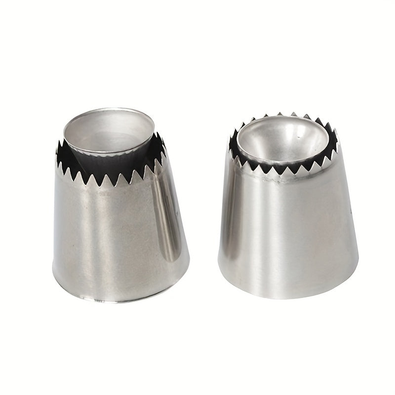 One piece of a large stainless steel pastry tip with Russian icing nozzle, ideal for frosting cupcakes, decorating cakes, making puffs and cookies. A must-have baking tool and kitchen gadget, perfect for home kitchen use.