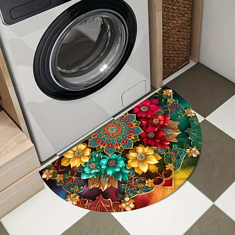 Enhance your home decor with our Bohemian Mandala Floral Semi-Circle Rug - Non-Slip, Stain-Resistant & Machine Washable Door Mat | Suitable for Living Room, Bedroom, Kitchen, Bathroom | Makes a great Christmas gift and adds to your Bohemian home decor |