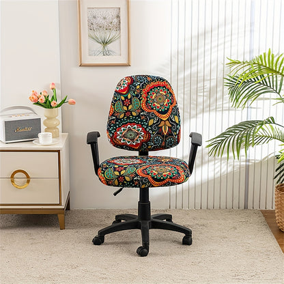 2 printed chair covers to beautify and decorate home or office split or swivel chairs.