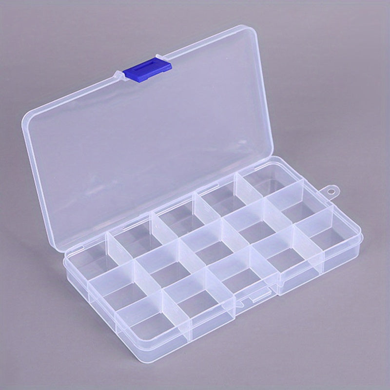 1pc Transparent Storage Box with 15 Grids, ideal for organizing earrings, rings, jewelry, accessories, screws, and small DIY craft parts. Perfect storage solution for home organization.