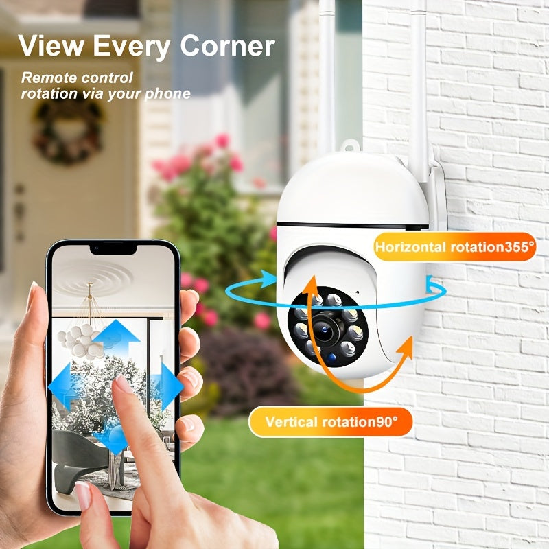 The 1 piece QKH 2.4G WiFi HD Security Camera features PTZ with Auto Tracking, Alarm, Color Night Vision, AI Motion Detection, Flood Light, 1440P Resolution, 350° Horizontal & 90° Vertical Rotation, Two-Way Audio, Smartphone Compatibility, USB Power, and