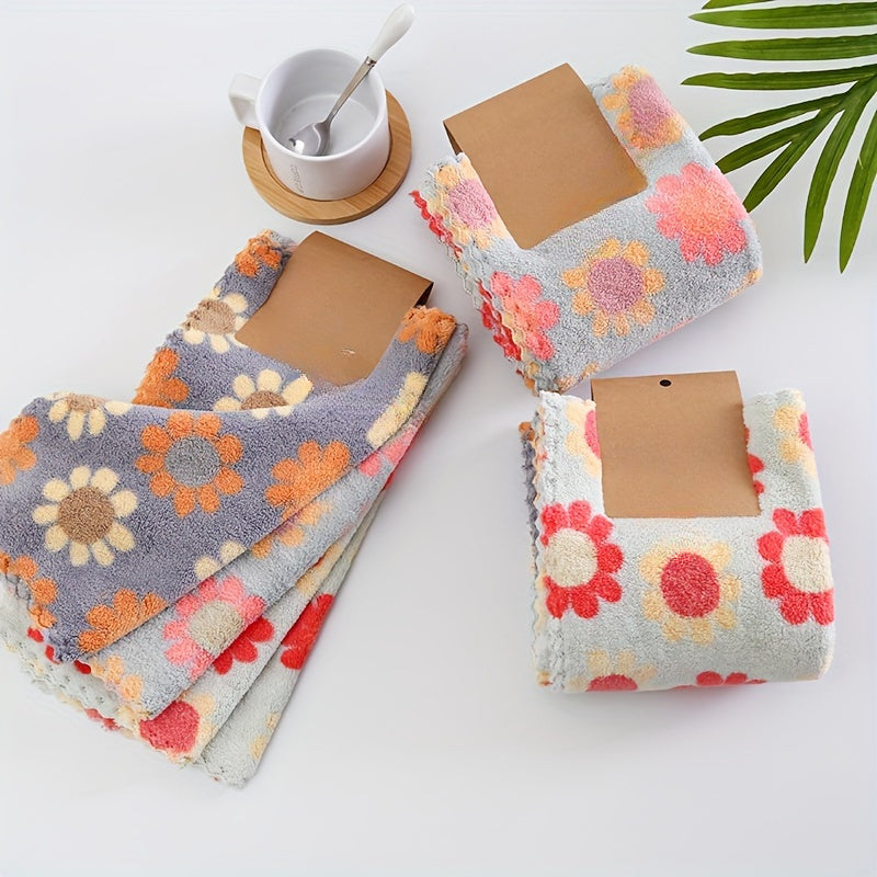 Floral towel set with quick-dry absorbency and skin-friendly polyester blend. Hand wash only. Lightweight non-woven fabric in contemporary square shape for home bathroom.