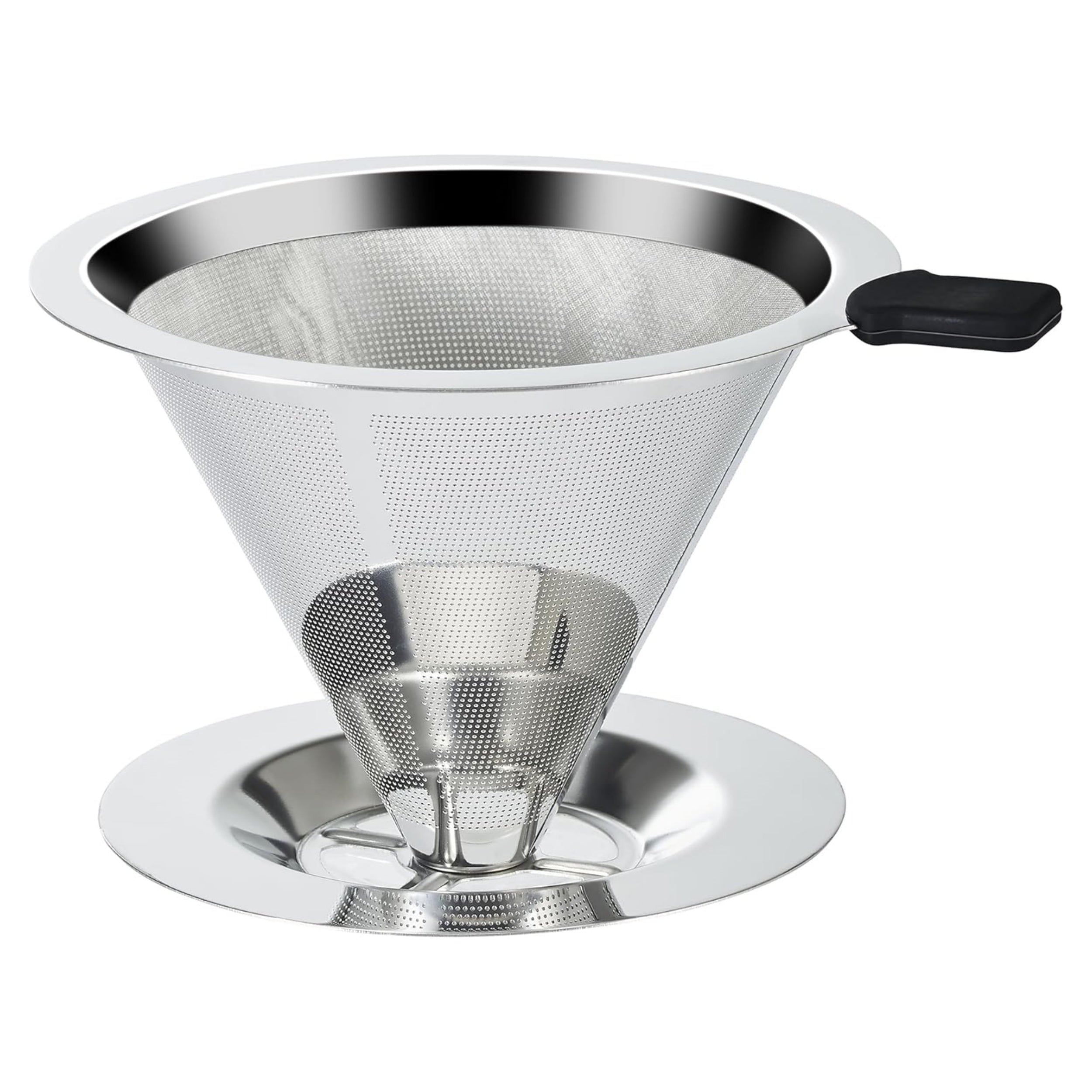 Single Cup Stainless Steel Pour Over Coffee Filter with Double Mesh Cone Design and Integrated Fine Mesh Strainer - Eliminates the Need for Paper Filters