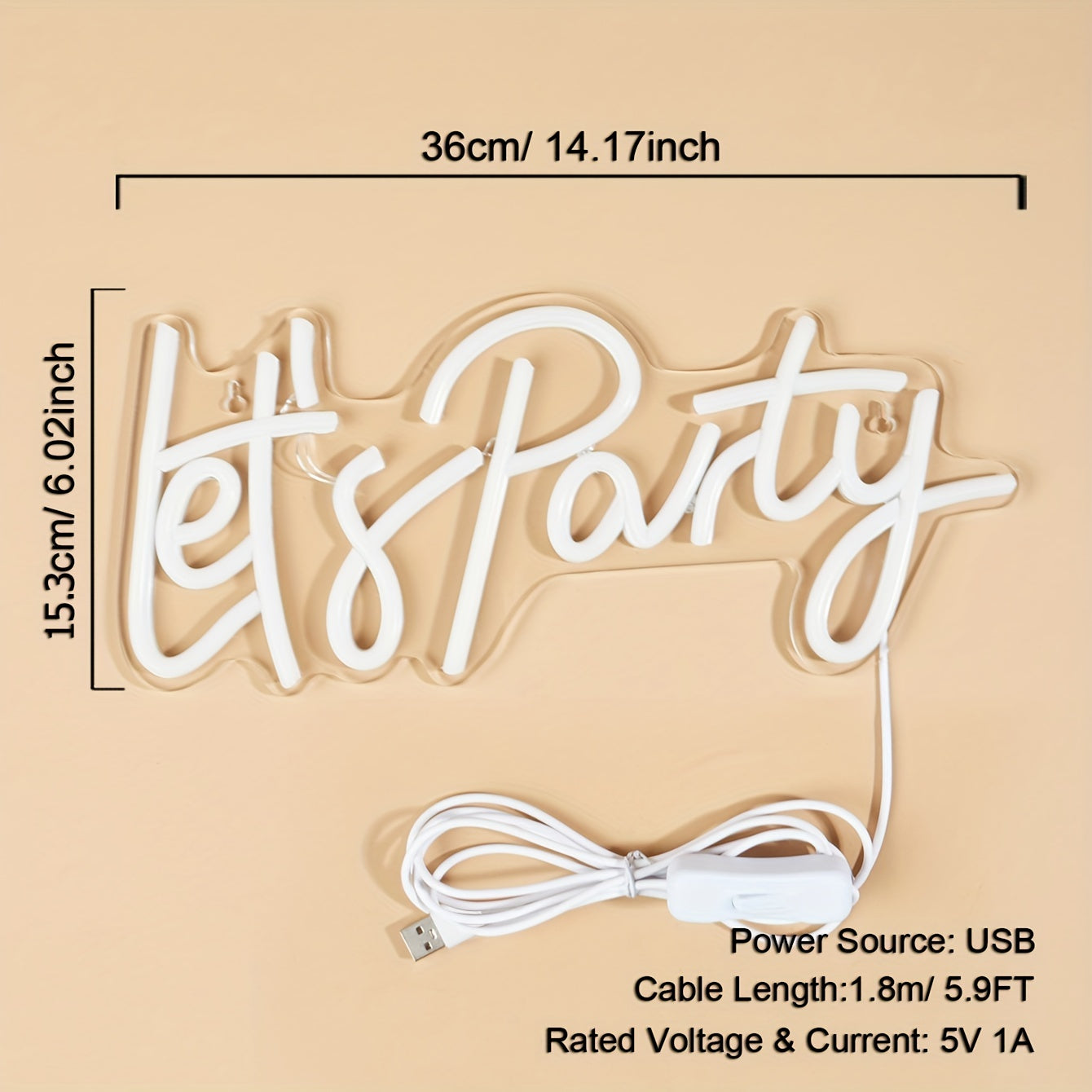 White LED Neon light sign for parties, USB powered for bedroom wall decoration. Great for festivals, weddings, and as a multipurpose decorative wall lamp.