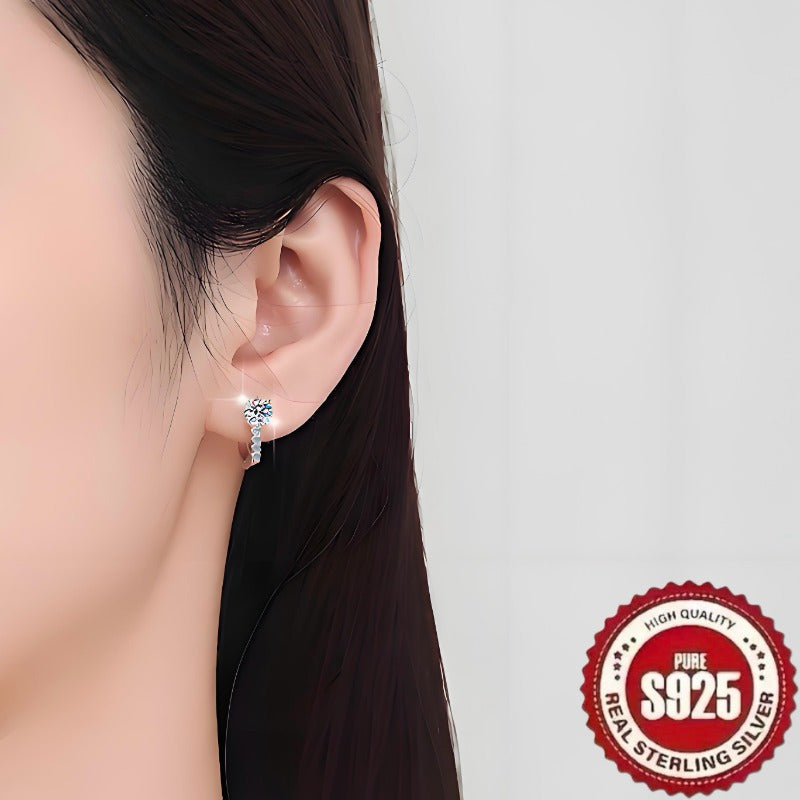 Elegant U-shaped hollow earrings in S925 sterling silver with synthetic zirconia. French-style luxury with a geometric design. Versatile for daily wear and gifting occasions, perfect for