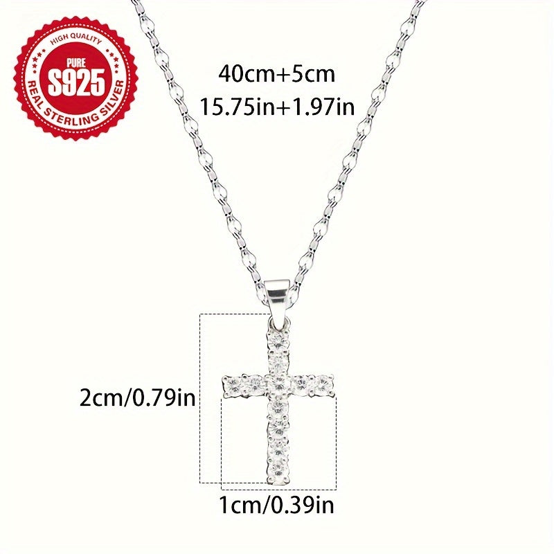 S925 Women's Lip Necklace With Cross Pendant, Sparkling and Stylish, Perfect for Parties, Vacations, Daily Wear, Gifting, Holidays, Hypoallergenic, Lightweight at 4.4g