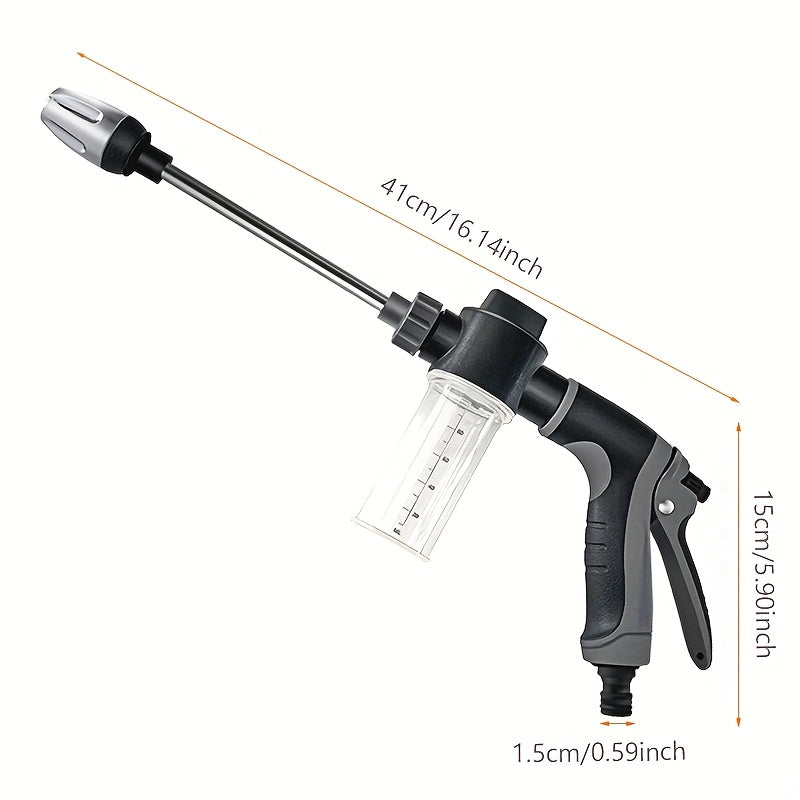 Длинный шланг для мойки автомобилей с водяным пистолетом и баком для пены для многофункциональных распыляющих нужд. Подходит для мойки автомобилей, полива цветов, орошения сада с высоким давлением и набором для пены. Легко.